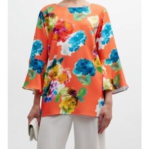 Caroline Rose Bella Orange Coral Multi Tunic Top Large $368